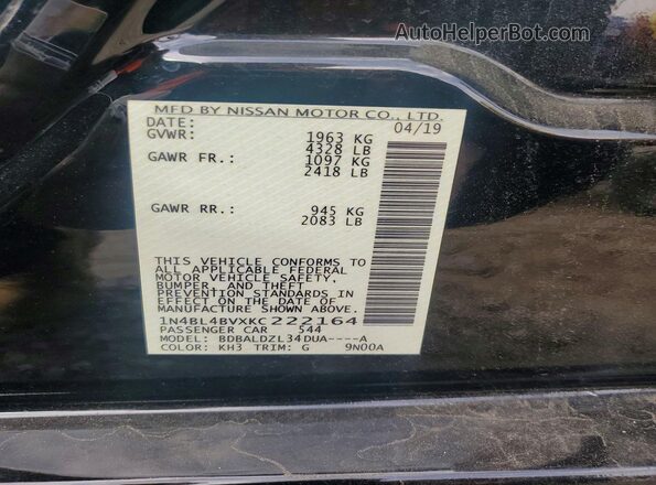 1N4BL4BVXKC222164 2019 NISSAN ALTIMA Black Շարժիչի բաժամունքի տեսք
