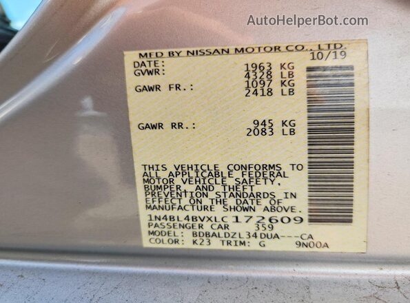 1N4BL4BVXLC172609 2020 NISSAN ALTIMA Silver Շարժիչի բաժամունքի տեսք