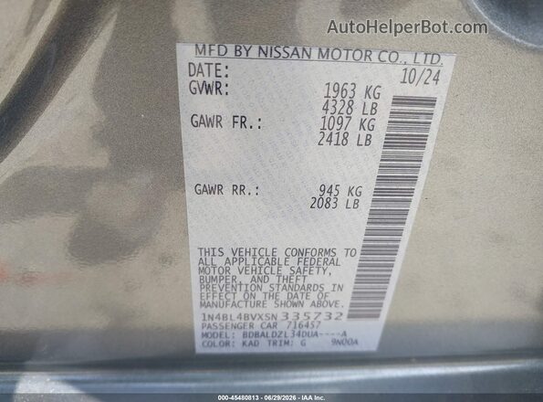 1N4BL4BVXSN335732 2025 NISSAN ALTIMA Серый Вид подкапотного пространства