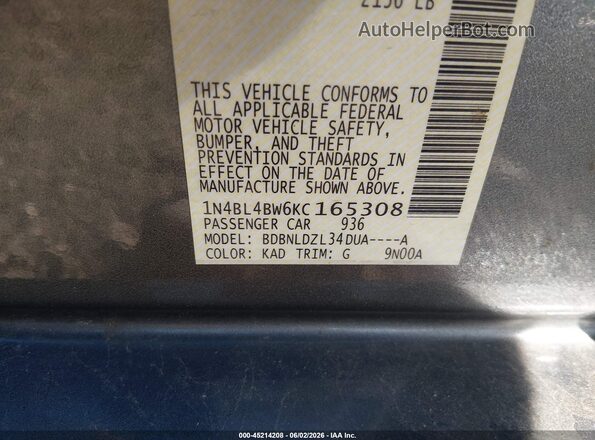 1N4BL4BW6KC165308 2019 NISSAN ALTIMA Black Widok komory silnika