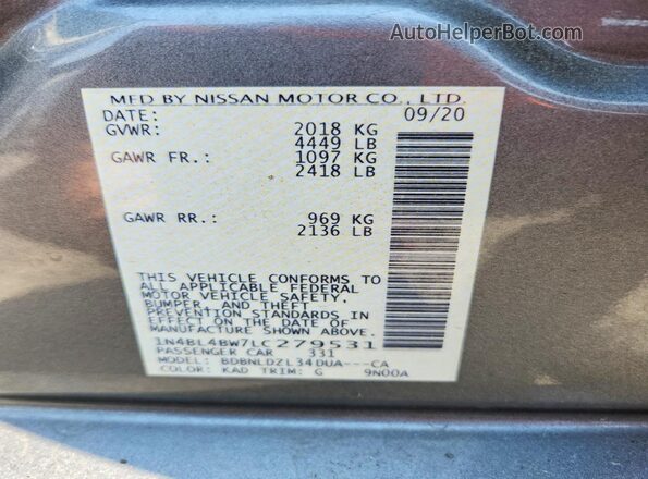 1N4BL4BW7LC279531 2020 NISSAN ALTIMA Gray 