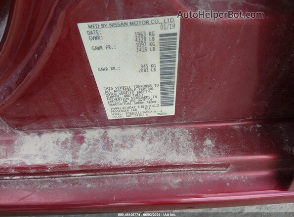 1N4BL4CV0KC183762 2019 NISSAN ALTIMA Maroon Vista del compartimento del motor