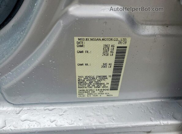 1N4BL4CV0LC164906 2020 NISSAN ALTIMA Silver VIN sticker view