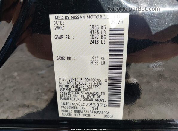 1N4BL4CV0LC283376 2020 NISSAN ALTIMA Black Widok komory silnika