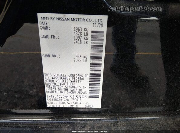 1N4BL4CV0MN318309 2021 NISSAN ALTIMA Черный Вид подкапотного пространства