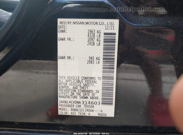 1N4BL4CV0NN314603 2022 NISSAN ALTIMA Black Engine compartment view