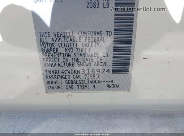 1N4BL4CV0RN316924 2024 NISSAN ALTIMA Белый Вид подкапотного пространства
