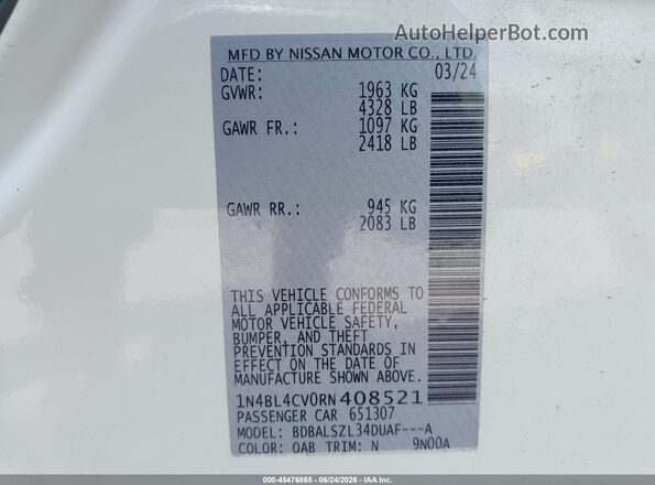 1N4BL4CV0RN408521 2024 NISSAN ALTIMA White Շարժիչի բաժամունքի տեսք