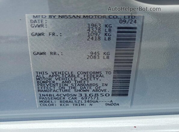1N4BL4CV0SN316850 2025 NISSAN ALTIMA Gray Вид підкапотного простору