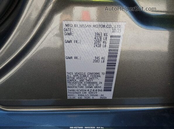 1N4BL4CV0SN424496 2025 NISSAN ALTIMA Gray Вид підкапотного простору