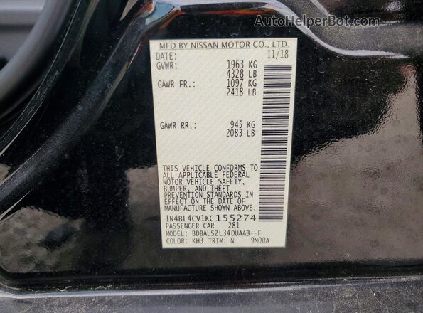 1N4BL4CV1KC155274 2019 NISSAN ALTIMA Black VIN sticker view