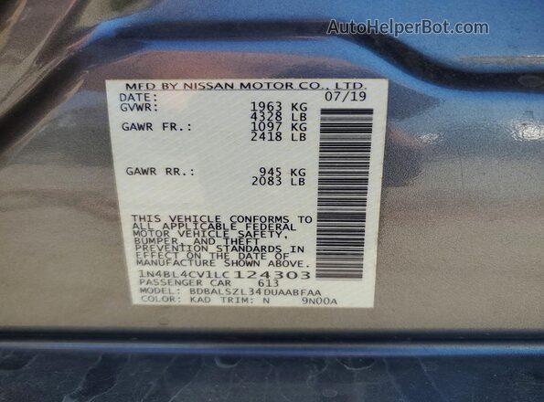 1N4BL4CV1LC124303 2020 NISSAN ALTIMA Серый 