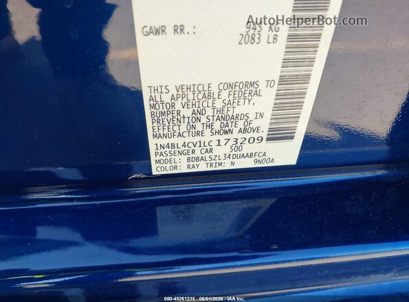 1N4BL4CV1LC173209 2020 NISSAN ALTIMA Blue ძრავის განყოფილების ხედი