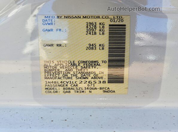 1N4BL4CV1LC226538 2020 NISSAN ALTIMA White 