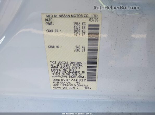 1N4BL4CV1LC246837 2020 NISSAN ALTIMA Белый Вид подкапотного пространства