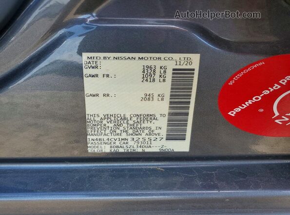 1N4BL4CV1MN325527 2021 NISSAN ALTIMA Gray Widok komory silnika