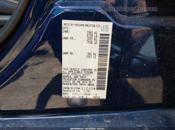 1N4BL4CV1NN322354 2022 NISSAN ALTIMA Blue Engine compartment view