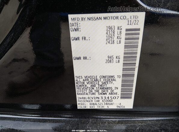 1N4BL4CV1PN334507 2023 NISSAN ALTIMA Black Engine compartment view