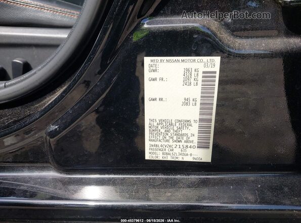 1N4BL4CV2KC215840 2019 NISSAN ALTIMA Черный Вид подкапотного пространства