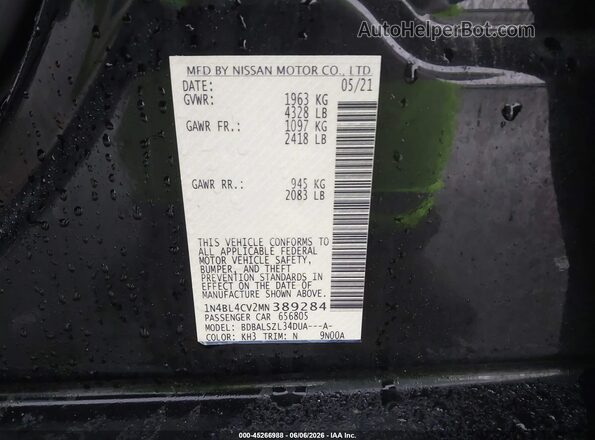 1N4BL4CV2MN389284 2021 NISSAN ALTIMA Black Vista del compartimento del motor