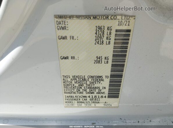 1N4BL4CV2MN418184 2021 NISSAN ALTIMA White ძრავის განყოფილების ხედი