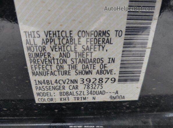 1N4BL4CV2NN392879 2022 NISSAN ALTIMA Black Engine compartment view