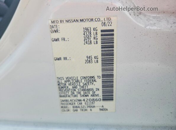 1N4BL4CV2NN420860 2022 NISSAN ALTIMA White 