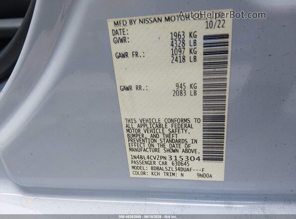 1N4BL4CV2PN315304 2023 NISSAN ALTIMA Gray Vista del compartimento del motor