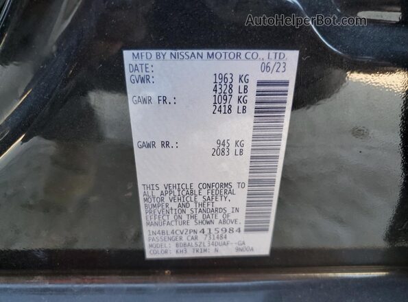 1N4BL4CV2PN415984 2023 NISSAN ALTIMA Black Շարժիչի բաժամունքի տեսք