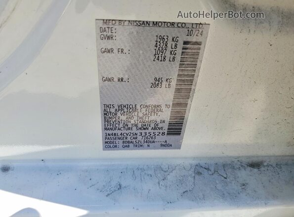 1N4BL4CV2SN335528 2025 NISSAN ALTIMA White ძრავის განყოფილების ხედი