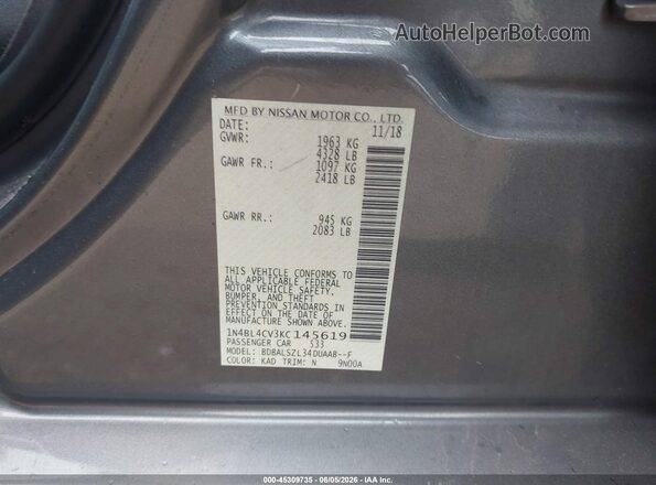 1N4BL4CV3KC145619 2019 NISSAN ALTIMA Gray Շարժիչի բաժամունքի տեսք