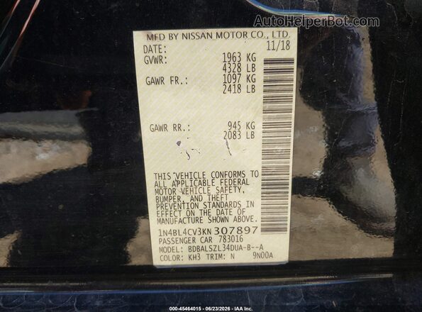 1N4BL4CV3KN307897 2019 NISSAN ALTIMA Black Vista del compartimento del motor