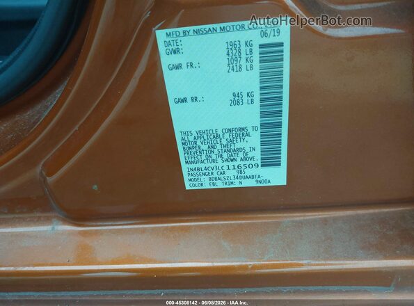1N4BL4CV3LC116509 2020 NISSAN ALTIMA Orange Widok komory silnika