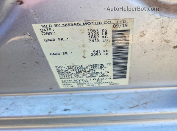 1N4BL4CV3LC164074 2020 NISSAN ALTIMA Silver Engine compartment view