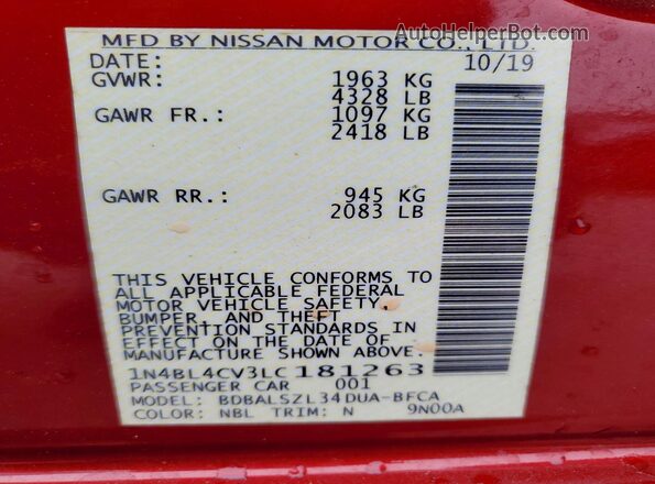 1N4BL4CV3LC181263 2020 NISSAN ALTIMA Красный Вид подкапотного пространства