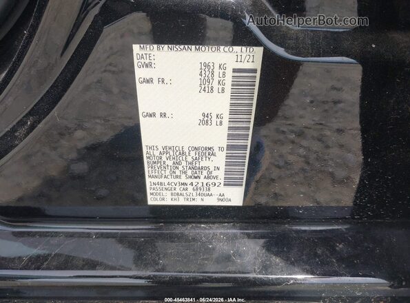 1N4BL4CV3MN421692 2021 NISSAN ALTIMA Black Vista del compartimento del motor