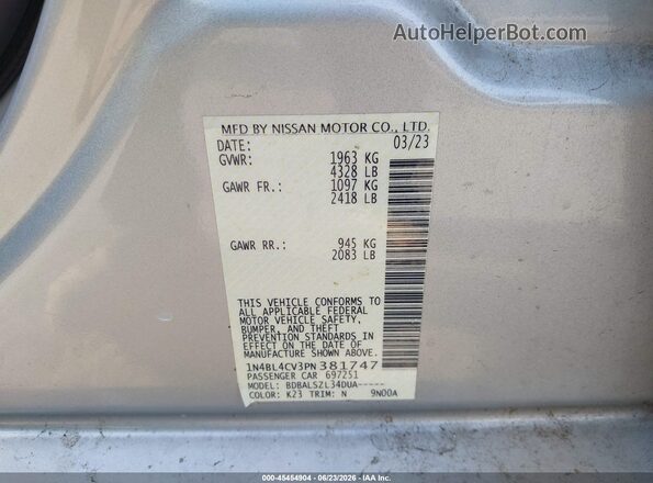 1N4BL4CV3PN381747 2023 NISSAN ALTIMA Silver Widok komory silnika