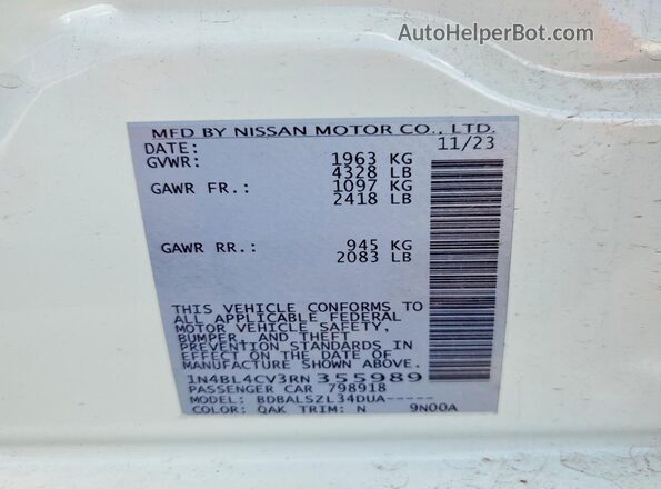 1N4BL4CV3RN355989 2024 NISSAN ALTIMA White Engine compartment view