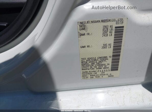 1N4BL4CV4KC211515 2019 NISSAN ALTIMA White ძრავის განყოფილების ხედი