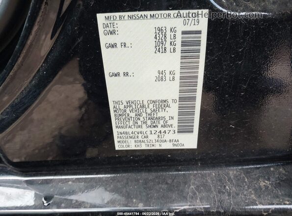 1N4BL4CV4LC124473 2020 NISSAN ALTIMA Black Вид підкапотного простору