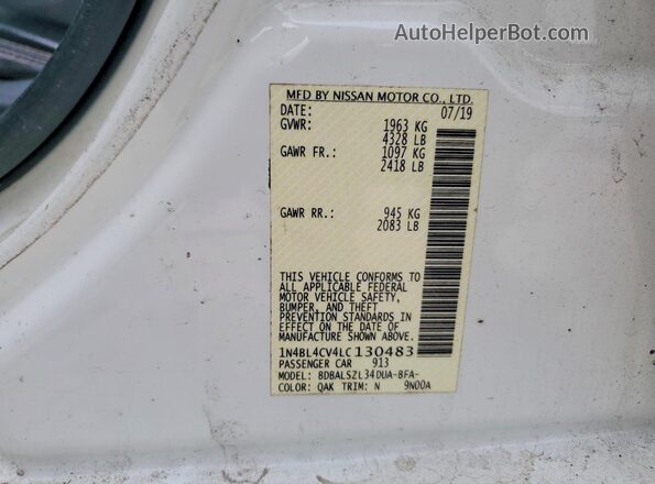1N4BL4CV4LC130483 2020 NISSAN ALTIMA Белый Вид наклейки с VIN-кодом