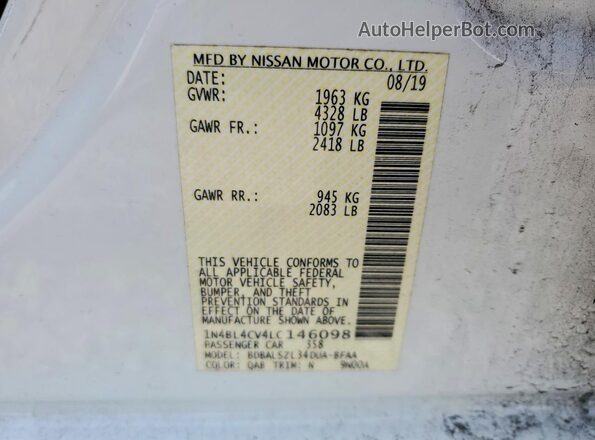 1N4BL4CV4LC146098 2020 NISSAN ALTIMA White 