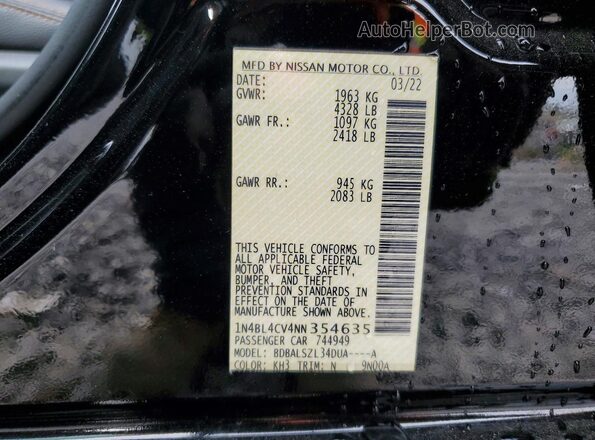 1N4BL4CV4NN354635 2022 NISSAN ALTIMA Black Engine compartment view