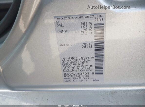1N4BL4CV4RN370548 2024 NISSAN ALTIMA Silver ძრავის განყოფილების ხედი