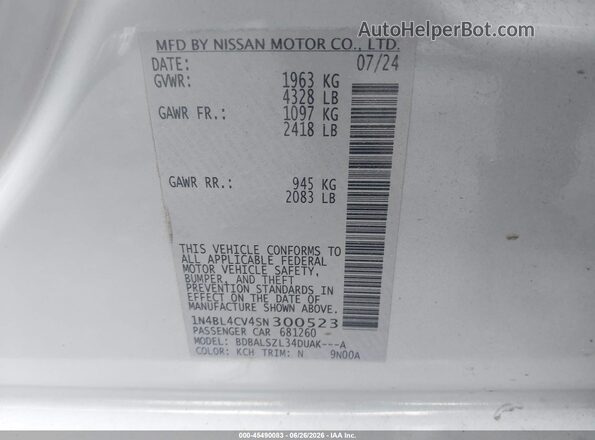 1N4BL4CV4SN300523 2025 NISSAN ALTIMA White ძრავის განყოფილების ხედი