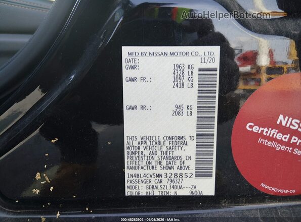 1N4BL4CV5MN328852 2021 NISSAN ALTIMA Black Widok komory silnika