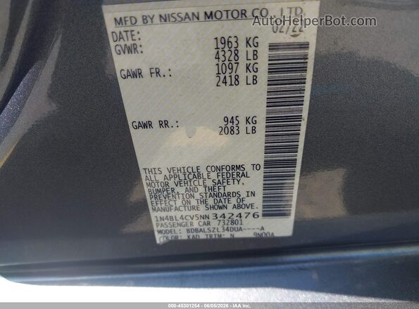 1N4BL4CV5NN342476 2022 NISSAN ALTIMA Gray Vista del compartimento del motor