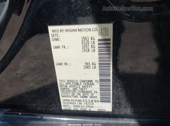 1N4BL4CV5NN351890 2022 NISSAN ALTIMA Black Widok komory silnika