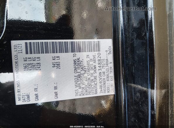 1N4BL4CV5RN348820 2024 NISSAN ALTIMA Black Շարժիչի բաժամունքի տեսք