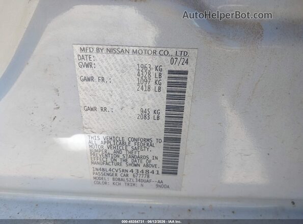 1N4BL4CV5RN434841 2024 NISSAN ALTIMA Белый Вид подкапотного пространства